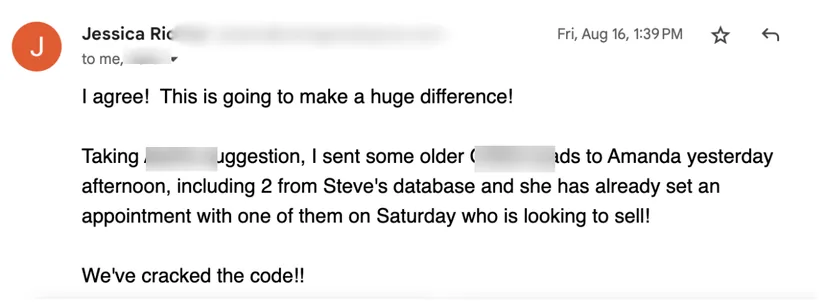Email from a Director of Operations saying an appointment was already set and 'we've cracked the code'.